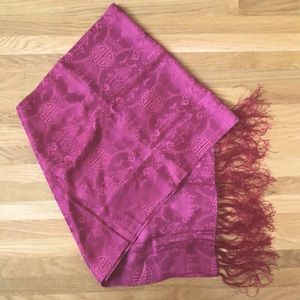 Cranberry Red Chinese-print Silk Scarf